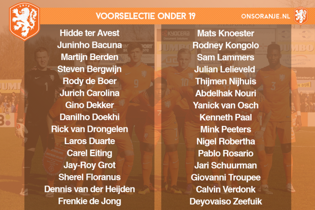 voorlopige voorselectie oranje onder 19